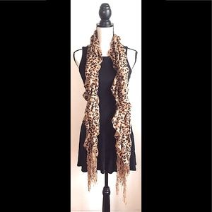 Cheetah/Animal Print Scarf (Tan, Brown & Black): Ruched w/ Frayed Ends
